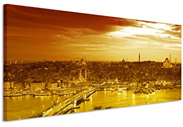 Sinus Art 150x50cm Wandbild – Panoramabild auf Leinwand Panorama Sonnenuntergang Istanbul