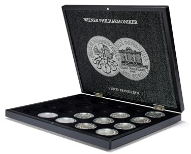 Leuchtturm 350448 Volterra Münzkassette für 20 Wiener Philharmoniker-Silberunzen in Münz-Kapseln - 1 OZ. - schwarz