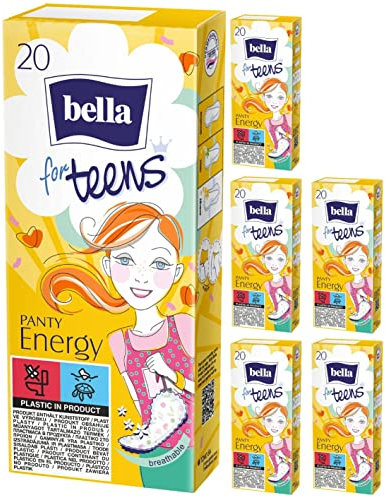 bella for teens Slipeinlagen Energy: speziell auf die Bedürfnisse sehr junger Frauen abgestimmt, 6er Pack (6 x 20 Stück)