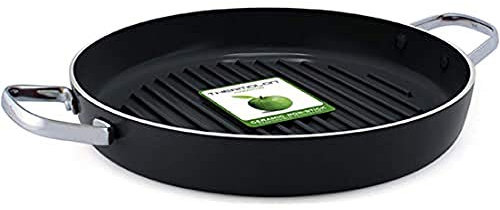 GreenPan Essentials Runde Grillpfanne (28 cm), gesunde keramische Antihaftbeschichtung, PFAS-frei, induktionsgeeignet, Spülmaschinengeeignet, Schwarz