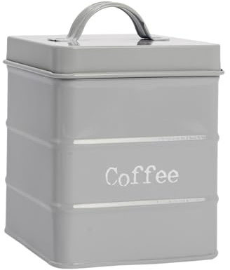 Harbour Housewares Metal Coffee Storage Canister - Grey 1x Vintage Retro Food Storage Canister Coffee Caddy Food Preservation Container Tin with Airtight Fit Lid for Kitchen Organisation & Home Décor