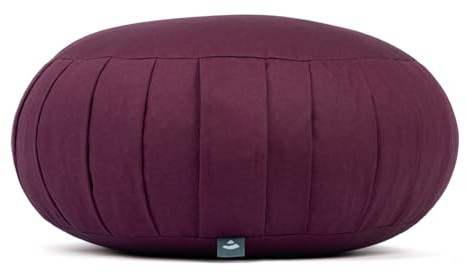 Coussin de méditation Bodhi Zafu ECO rond avec plis | Housse en coton 100% biologique | Coussin garni d'épeautre biologique | Hauteur d'assise 20 cm | Aubergine
