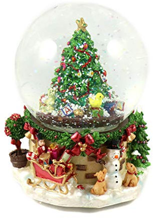 Schneekugel/Spieluhr zum Aufziehen mit Schneeantrieb, festlich verziert Ø120mm H.: 17,5cm (0900020)