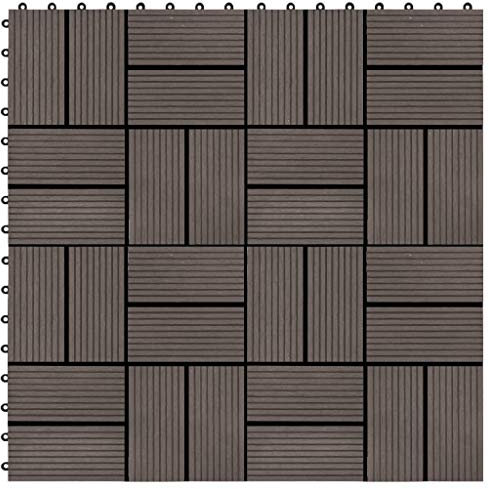 vidaXL 22x Piastrelle per Decking a Incastro Impermeabili Pavimento per Terrazzi Esterni Bagno Listoni Pavimentazione 30x30cm 2mq in WPC Marrone Scuro