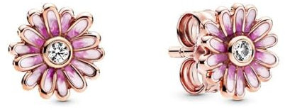 Pandora Moments Women's 14k Rose Gold-Plated Pink Daisy Flower Stud Earrings, No Box