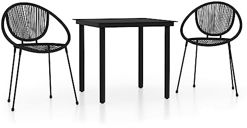 PUGYNBK Ensemble de salle à manger pour jardin 3 pièces noir