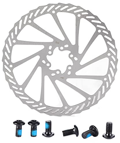 6 Disque de Frein Vélo, 203mm en Acier Inoxydable Freins à Disques avec Boulons Center Lock Rotor Flottant Étrier Avant et Arrière Ajusteur Mécanique Sans Outil pour Plupart Montagne Bmx Vtt Vélo