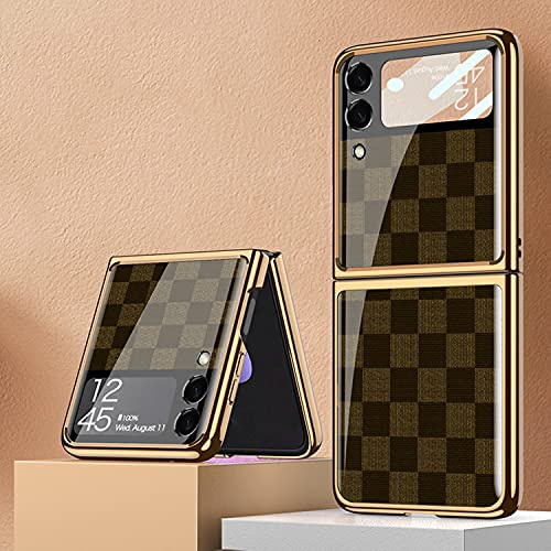 Coque Galaxy Z Flip 3 5G, Schutzhülle, glänzend, aus Hartglas, 9H, faltbar, für Samsung Galaxy Z Flip 3 5G, Schwarz, kariert