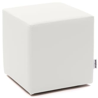 Avalon - Pouf Poggiapiedi Rigido CUBO Mamba Ignifugo Classe 1IM in Ecopelle Nautica, Puff Poggiapiedi, Seduta da Interno ed Esterno, Professionale Comodo Impermeabile, Made in IT(35cm-Bianco)