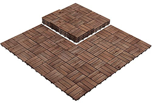 Yaheetech 30x30 cm Holzfliesen Outdoor & Indoor Bodenbelag Balkon mit Drainagensystem, Balkonfliesen, 27 Stück Fliesen Set, ca. 2.6 ㎡, Massivholz C-Braun