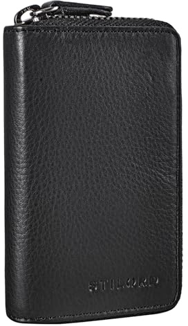 STILORD 'Fidelis' Leder Schlüsselmäppchen Vintage 3-in-1 Schlüsseletui Kleine Geldbörse mit RFID Blocker Kartenetui Schlüssel Organizer aus Echt Lederd, Farbe:schwarz