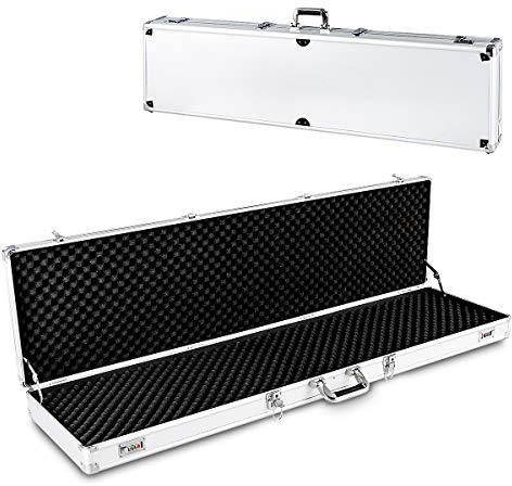 GYMAX Maletín de Aluminio para Armas de Fuego, Estuche para Rifle con 2 Cerraduras de Combinación, Caja de Munición Caza con Asa de Transporte, 133,5 x 34,5 x 11,5 cm (Plata)