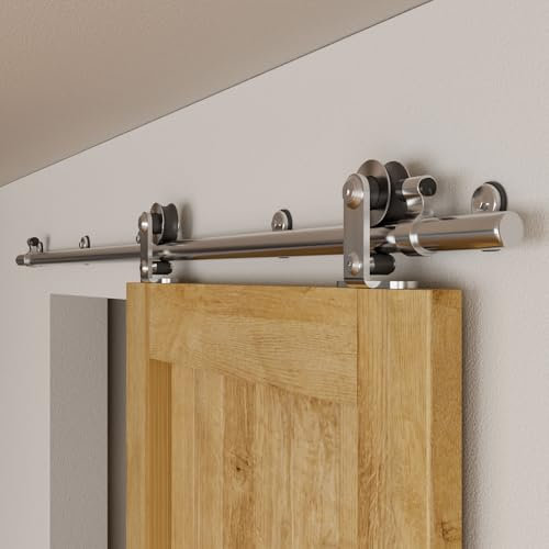4FT/120CM Stainless Steel Sliding Barn Door Hardware Kit for Single Wood Door Heavy Duty(T Shape Hanger)