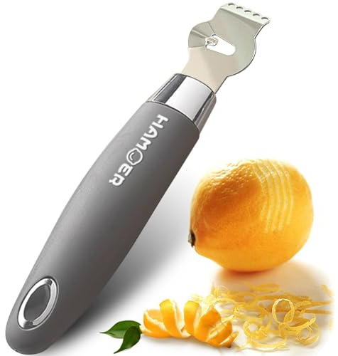 HAMOER Lemon Citrus Zester Tool Cheese Grater for kitchenaid-Multipurpose grooved channel knife scraper,Stainless steel blade and ergonomically designed curved handle