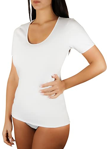 Clessidra Pacco da 3 Maglie Intime Donna a Manica Corta in Caldo Cotone Felpato Made in Italy, Maglietta Intimo Donna, Cotone, T-Shirt Donna, Manica Corta, Canottiera PT2210 (6, Bianco)