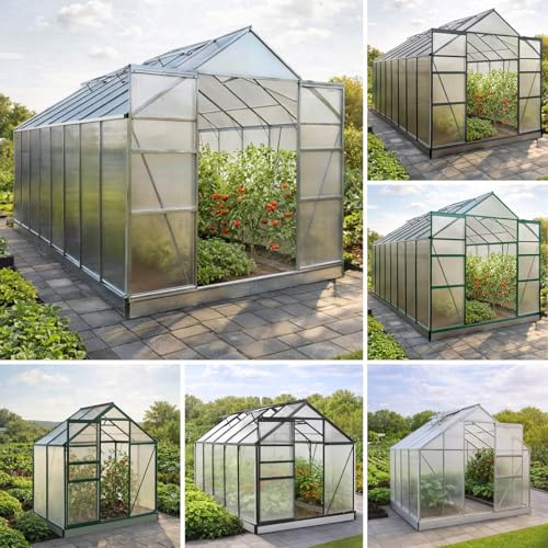 BRAST Gewächshaus Aluminium mit Fundament | 42 Modelle | 130x190x195cm - 490x250x235cm | TÜV geprüft | 6mm Hohlkammerplatten | rostfrei wetterfest temperaturbeständig | 490x250x235cm Silber