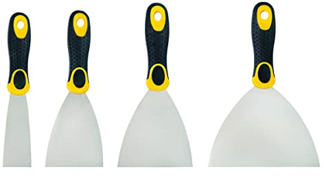 HARDY Lot de 4 Couteaux à enduire - Manche Bi-Matière - Spatules de finition - Quatre tailles : 40 mm 80 mm 100 mm 150 mm - Rénovation - Construction - Application d'Enduits Plâtre Colle