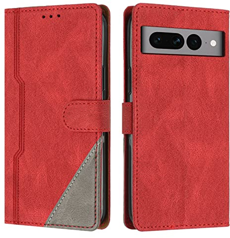 Hülle für Google Pixel 7 Pro, Brieftasche Klapphülle, PU Leder Stoßfeste Magnetische Schutzhülle Tasche Kompatibel mit Google Pixel 7 Pro, Rot