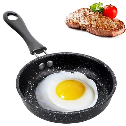 RANJIMA Mini Padella Antiaderente 12 cm, Padella Induzione Piccola Padella, Mini Padella Portatile per uova al tegamino con rivestimento antiaderente per Uova, Pancetta, Fette di prosciutto, Bistecche