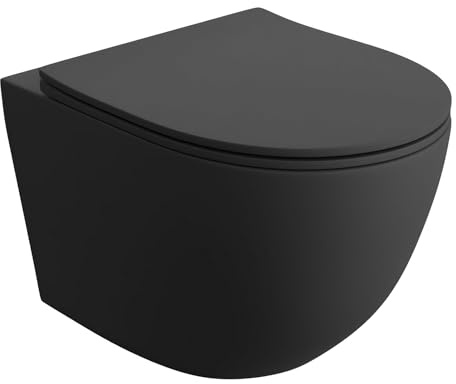 LAVITA Wand-WC Sinto Black Hänge Toilette Toilettendeckel mit Absenkautomatik & Metallscharniere Toiletten Tornado Spülrandlos Hängend Toilettenbecken 365x490x395 mm Schwarz