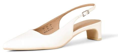 Amazon Essentials Women's Pointed Toe Slingback Block Heel, Ecru Patent, 8