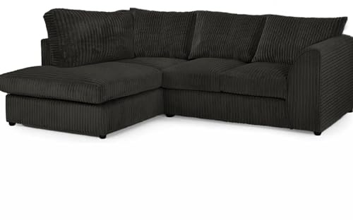 Generic Left Hand Corner Sofa - Jumbo Cord L Shaped Sofas for Living Room with Thick Luxury Fixed back rest Cushioning | Sectional Couches Lounge Sofa Black