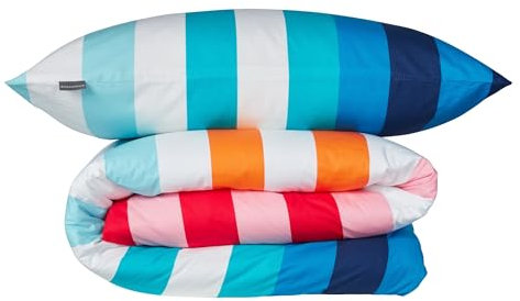 Schiesser Bettwäscheset Happy Stripe | 2-teilig | Gestreift | Renforcé | 100% Baumwolle | Oeko-Tex Zertifiziert | Reißverschluss | 135x200cm + 80x80cm | Türkis