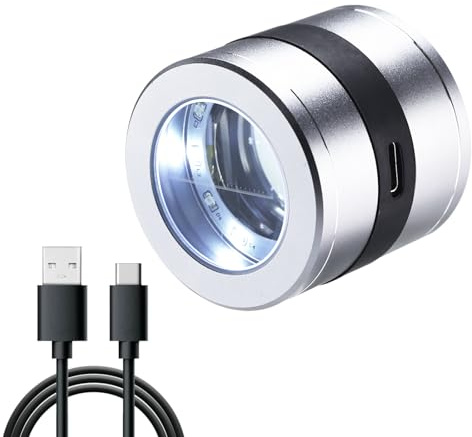 10 x Juwelierlupe wiederaufladbar, Lupe mit LED- und UV-Licht, Schmuck-Lupe mit Licht, 10-fache Vergrößerung, 2,4 cm Skala für Edelsteine, Münzen, Briefmarken, Uhrenreparatur, Juweliere