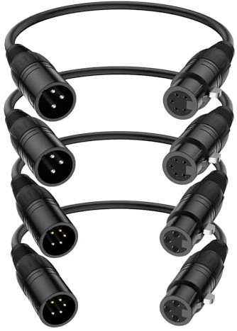 J&D XLR Kabel, XLR Stecker 3-Polig auf 5-Polig & männlich zu weiblich Audio Adapter, 4er-Pack 5-Poliges auf 3-Poliges DMX Beleuchtungskabel, 30 cm