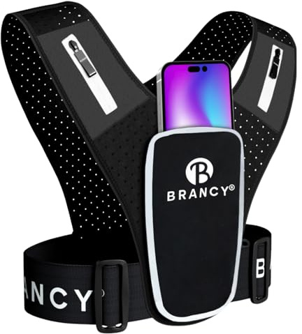 Brancy Running Vest Phone Holder - Reflective Running Vest Women & Men with 2 Shoulder Zipper Pockets | Lightweight Backpack Alternative | Adjustable Waterproof Vest for Running with Phone Holder