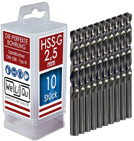 WELIQU 10 Stück HSS-G Spiralbohrer Ø 2,5 mm, geschliffene, selbstzentrierende Präzisionsbohrer für die Metallbearbeitung