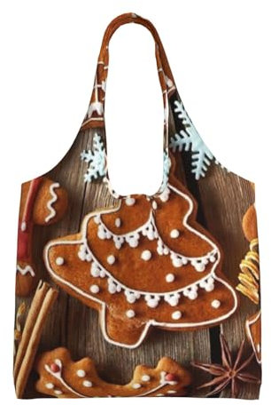 Jbyjbx Bolsas de lona con estampado de galletas de pan, bonitas bolsas estéticas de gran capacidad para mujeres, regalo personalizado, Negro -, Talla única