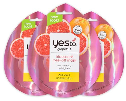 Yes To Grapefruit Iridescent Peel Off Mask with Vitamin C to Refresh Dull Skin, for Men, Women and Teens, No Paraben, 3 Pack.
