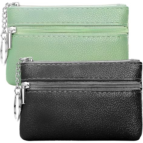 Cosswe 2 Stück schlüsselmäppchen Schlüsseltasche Mini für Damen und Herren,Tragbar Reißverschluss Schlüsseltasche,Schlüsseletui Aus Pu Leder Autoschlüssel,Schwarz Und Grüne