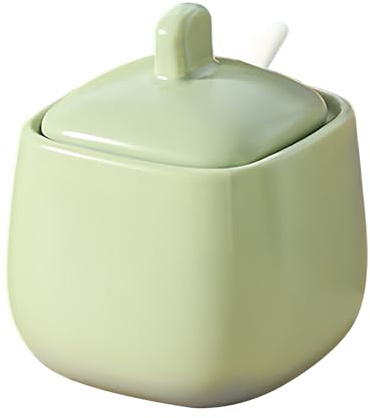 Dowbom Zuccheriera in Ceramica da 800 ml con Coperchio e Cucchiaio, Verde