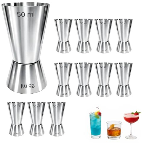 Chabrias Ltd 12 Pack Stainless Steel 25/50 ml Measure Jigger Bar Craft Dual Spirit Measure Cup Peg Measuring Cup for Bar Party Wine Cocktail Shaker