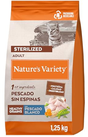 Nature's Variety Healthy Grains - Pienso para Gatos Esterilizados Adultos con Pescado blanco sin espinas - 1,25kg