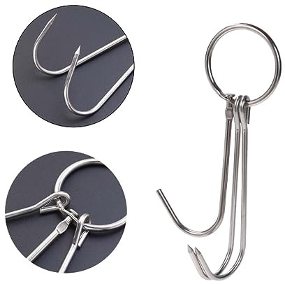 CIYODO 10pcs Stainless Steel Double Meat Hooks for Butchering Hanging Drying BBQ and Cooking - Eco-Friendly for Meat Processing and Butcher Shops