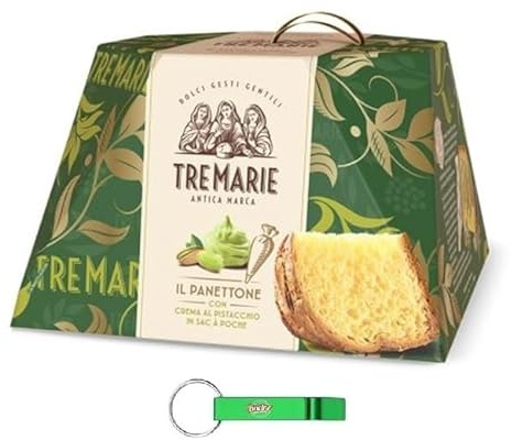 6x Tre Marie Panettone con Crema al Pistacchio in sac à poche - Dolce Natalizio Tradizionale Italiano - Torta Natalizia al Pisctacchio 950g + Portachiavi Beni Culinari in Omaggio