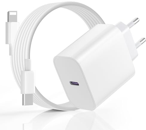 Cargador para iPhone Carga Rapida, 20W Cargador para iPhone 14 13, PD3.0 USB C Enchufe Rapido con 2M Cable Lighting para Phone 14 Plus/14 Pro/14 Pro Max/13/12/11/Mini/SE/XS/XR/X/Pad - Blanco