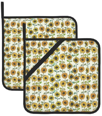 Set di presine isolanti con stampa romantica girasoli, presine per cucina, adatto per microonde, forno e barbecue all'aperto