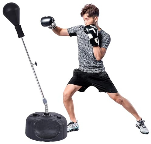 Stiatu Freestanding Punching Bag with Stand, Heavy Height Adjustable Reflex Bar and Speed Ball for Adults & Youth, Home Gym Training Equipment for MMA Fitness Stress Relief (Black)