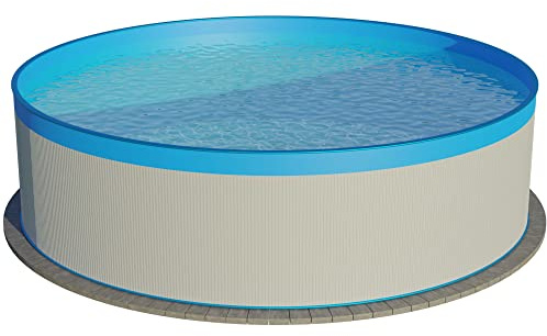 Planet Pool Stahlwandpool rund ohne Skimmerstanzung, Größe wählbar, 90cm tief, Stahl 0,3mm weiß, Folie 0,2mm bl. 360x90