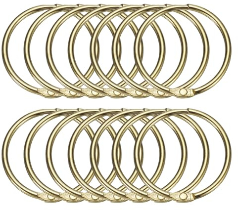 sourcing map 14pcs Shower Curtain Rings, 1.5 Inch ID Metal Round Snap Shower Curtain Hooks Glide Smoothly Shower Hooks for Bathroom Shower Curtain Rods, Gold