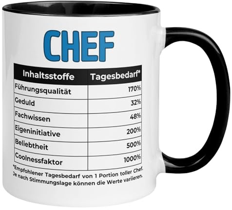 Tasse Chef Geschenk | Inhaltsstoffe - Führungsqualität und Coolness | Bester Chef Kaffeebecher