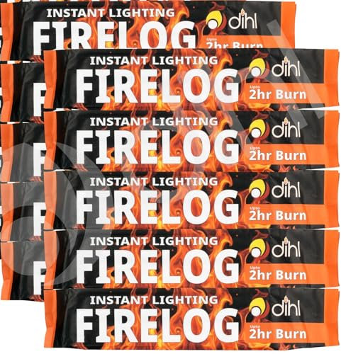 Dihl Pack of 10 Smokeless Instant Lighting Fire Logs 2 Hour Burn per Brick. 10 Individually Wrapped Firelighters for Garden Chimineas, Open Fire, Wood Burning Stoves. Environmentally Friendly