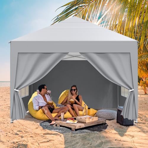 Pavillon，Faltpavillon，Winterfest Wasserdicht Gartenpavillon mit 4 Seitenteilen、Tragtasche，UV Schutz 50+,Stabil,Höhenverstellbar,Metallrahmen,Partyzelt,Gartenzelt für Festival Camping Garten,Grau，3x3m
