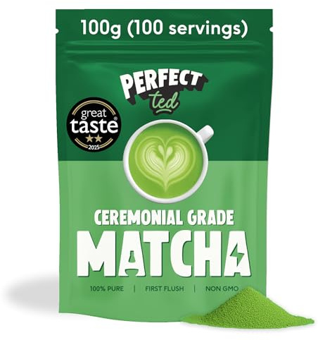PerfectTed Original Matcha Powder, Ceremonial Grade Japanese, 100g (100 Servings), Premium Stone-Ground Green Tea, Perfect for Lattes & Smoothies | with L-Theanine | Antioxidants | Vegan | Gluten-Free
