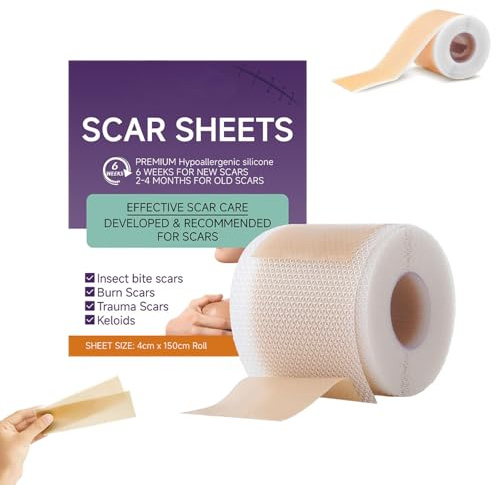 Silicone Scar Sheets, Medical Grade Silicone Gel Patch for Scar Removal, Reusable and Hypoallergenic Post Surgery Care, Fades Acne, and Burn Scars, Ideal for Adults and Kids (4cm x 150cm Roll)
