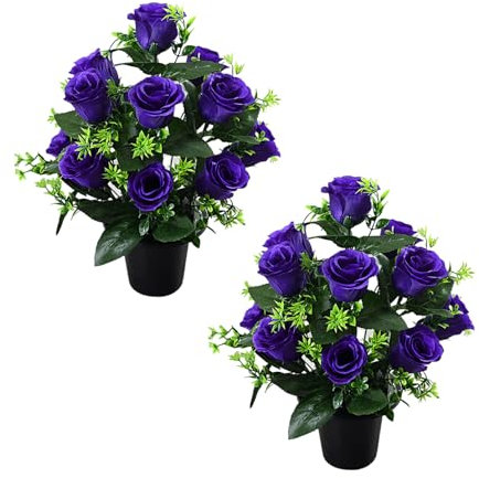 NPXUAMTJ 2 mazzi di rose artificiali realistiche in seta, per funerali e commemorativi, fiori funebri